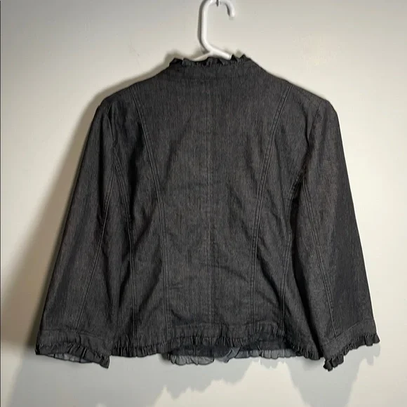 Sandro Paris Gray Denim Jacket Frayed Hem Cropped Sleeve French Designer L - Picture 7 of 8